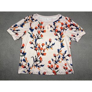 NWT Pixie Lady Shirt Top XL Beige Orange Blue Floral Short Balloon Sleeve Soft‎
